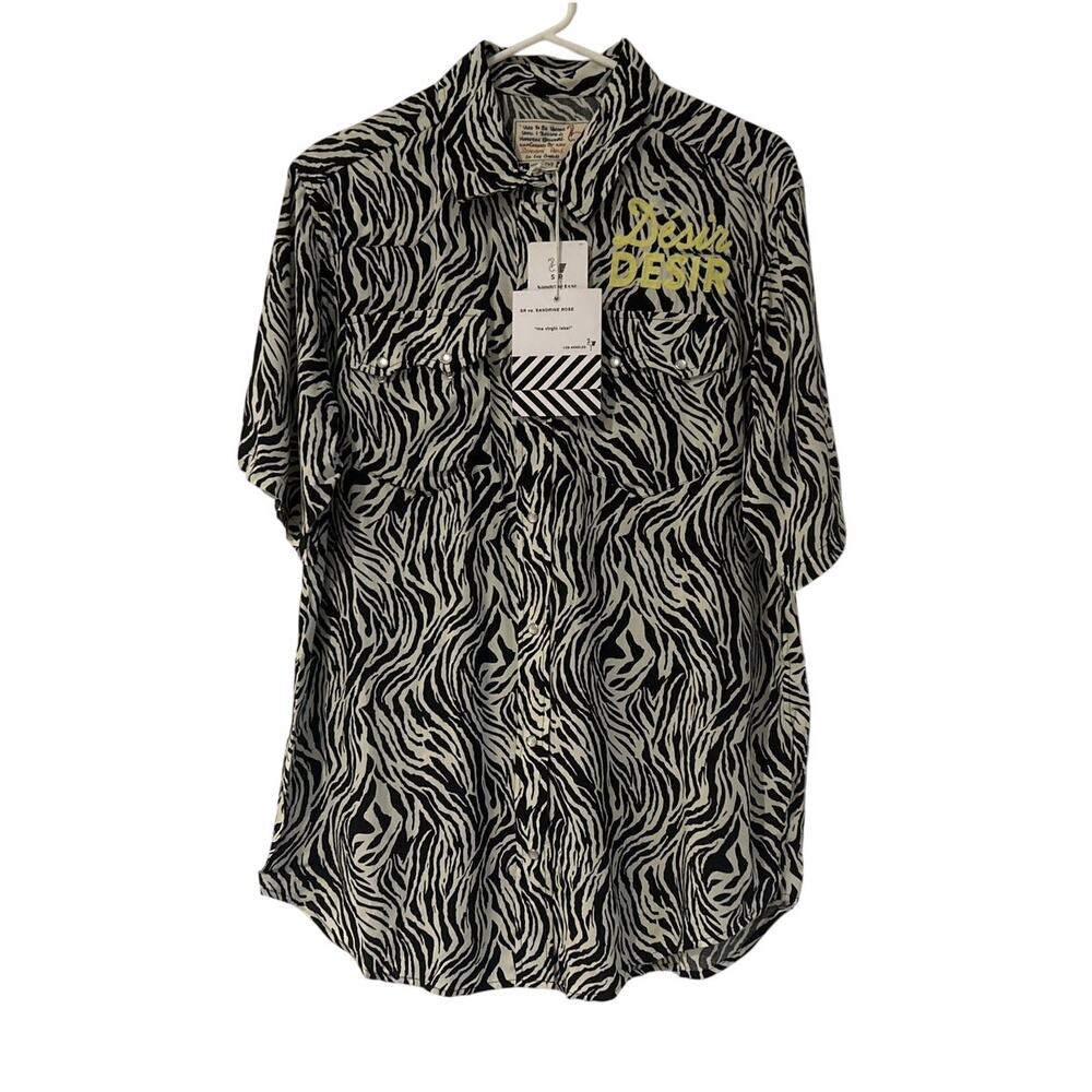 NWT Sandrine Rose Button-Down Shirt, Black/White, Women’s Med.